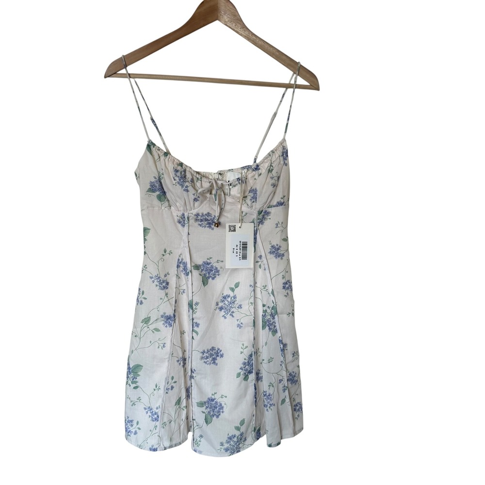 Indikah Floral Mini Dress Women‎ S Blue Cream NWT Sweetheart Cottagecore Summer